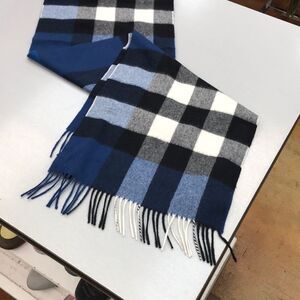 Burberry Blue and Black Tartan Scarf with Fringe